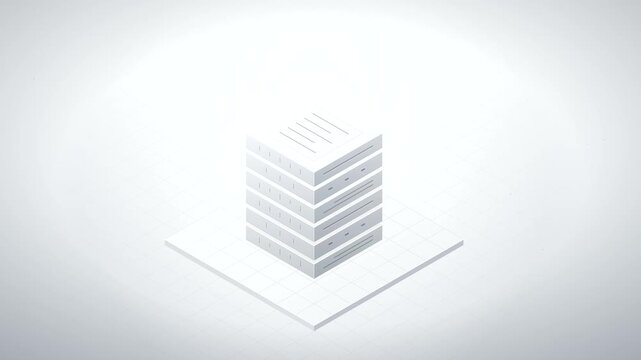 Monochrome Isometric Ledger Blocks Stacking, Digital Payment Loop