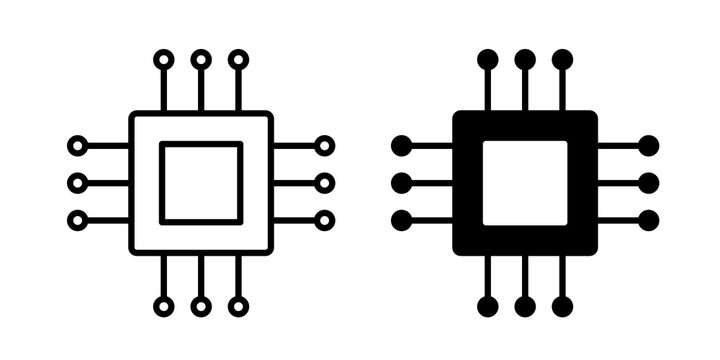Computer microchip icon flat outline in black