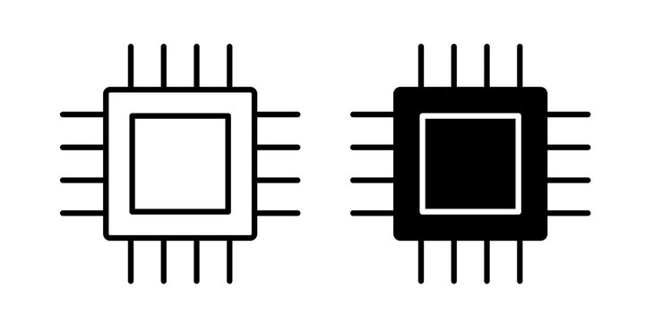 Computer microchip icon flat outline in black