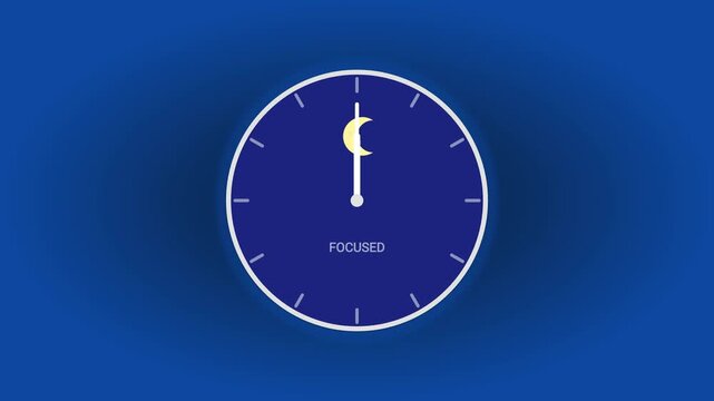 Yellow Clock with Sun Moon Icon and Focused Text Animation