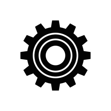 Mechanical gear engineering icon for industrial machinery settings and technical configuration operations.