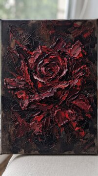 Abstrak red rose oil painting 