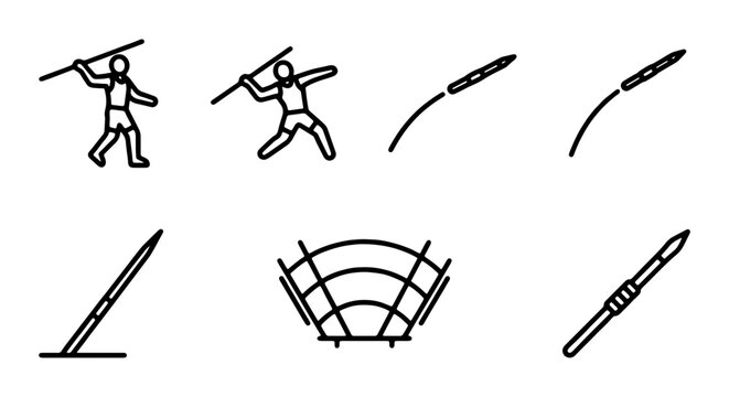 Javelin throw icons set, athletic sport outline vectors, track and field symbols