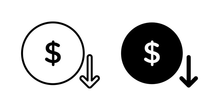 Cost reduction icon flat outline in black