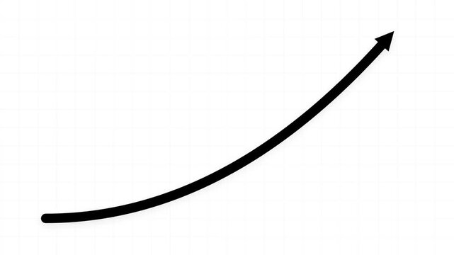 Sleek upward arrow with a smooth arching line on a white background, concept for business growth and financial success, suitable for presentations and infographic designs.