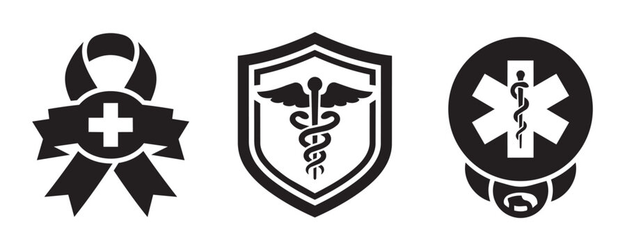 Medical symbols set with cross, caduceus and star of life