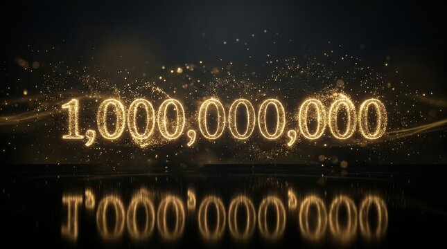 Golden Particles Forming Number 1, 000, 000, 000 Billion Concept.