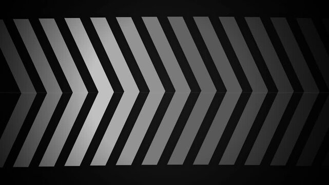 Minimalist chevron pattern with gradient metallic lighting pointing right, concept for forward progress, speed, and direction, ideal for tech presentations and modern web design backdrops