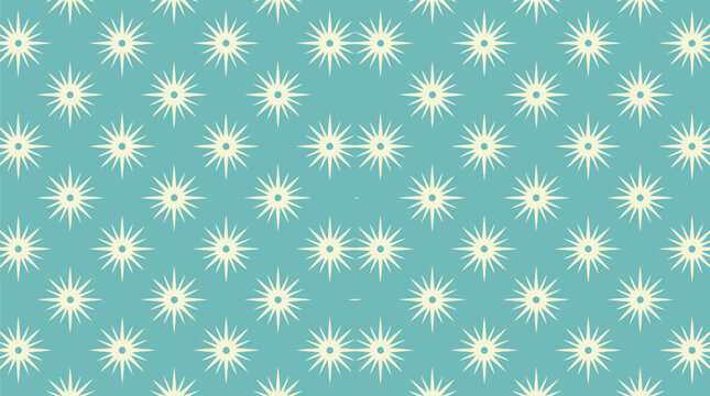 Retro starburst seamless pattern background, mid century modern geometric vector texture, atomic star sparkle wallpaper motif
