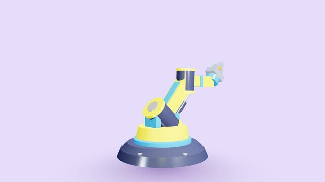 Industrial robotic arm 3d animation sprite sheet on purple background