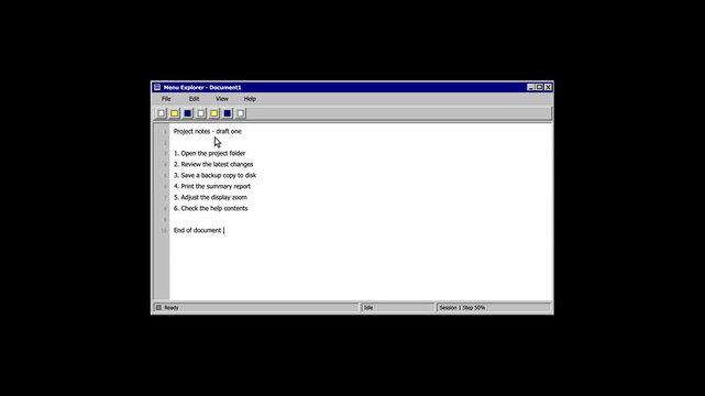 Retro Computer Interface Navigation Simulation with Dropdown Menus