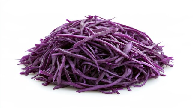 Shredded crimson cabbage isolated on white surface
