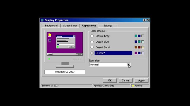 Retro Computer Display Properties Settings Menu Interface