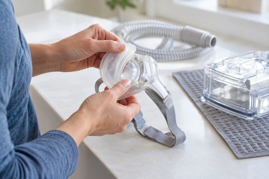 cpap equipment cleaning on a bright home care table