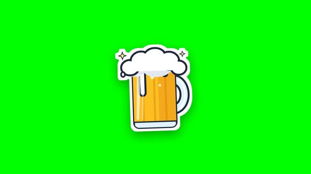 Cartoon illustration of a refreshing glass of golden beer with foam