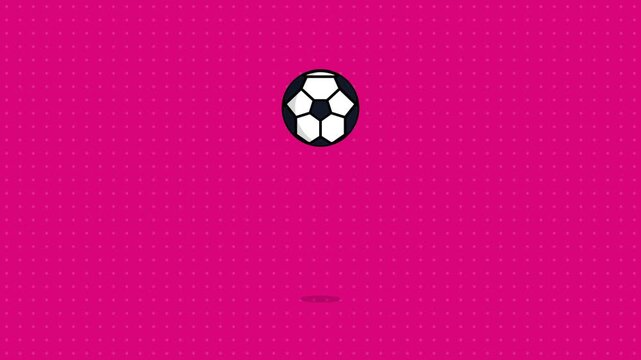Minimalist soccer ball bouncing animation against a solid magenta background