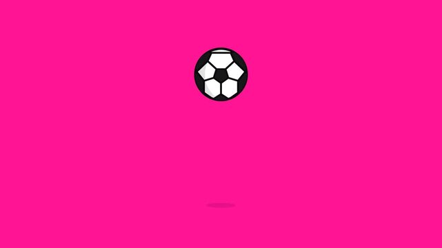 Minimalist animation of a bouncing soccer ball on a solid pink background