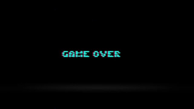 Pixelated game over text in red on a dark background