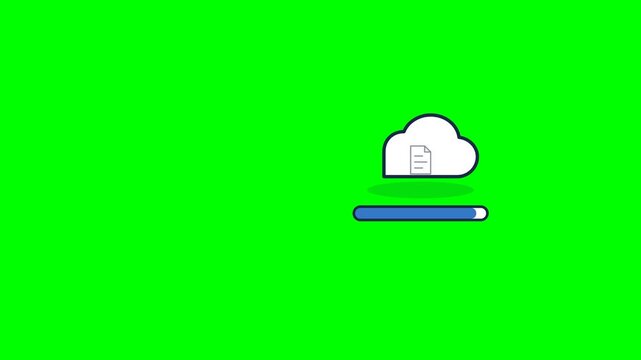 Premium 2D flat vector motion graphics of a document flying from left into a cloud on the right, synchronized with a smooth progress bar filling up to 100%, and ending with a success checkmark