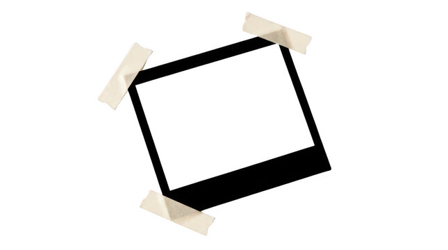 Blank polaroid photo frame with adhesive tape isolated on transparent background