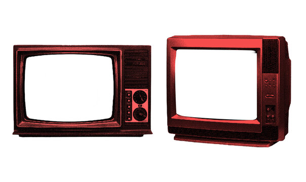 Retro TV-style red frames set with a halftone texture