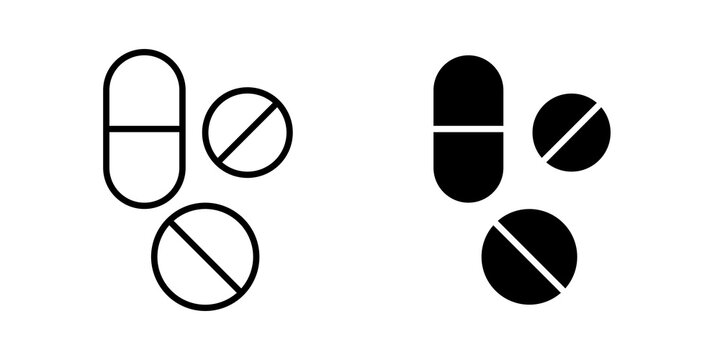 Medicine pills icon flat outline in black