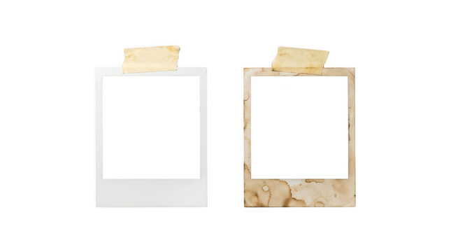 Two polaroid frames on white isolated on transparent background