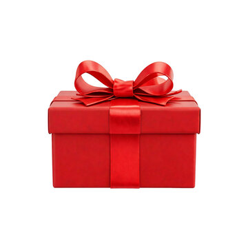 Photorealistic Wrapped Gift Box with Red Ribbon Isolated on Transparent Background
