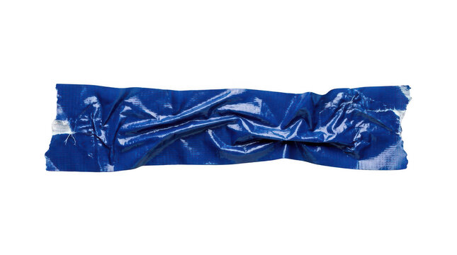 A strip of wrinkled blue duct tape isolated on transparent background