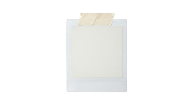 Blank instant photo frame with tape isolated on transparent background