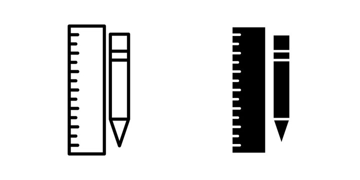 Pencil and ruler icon flat outline in black
