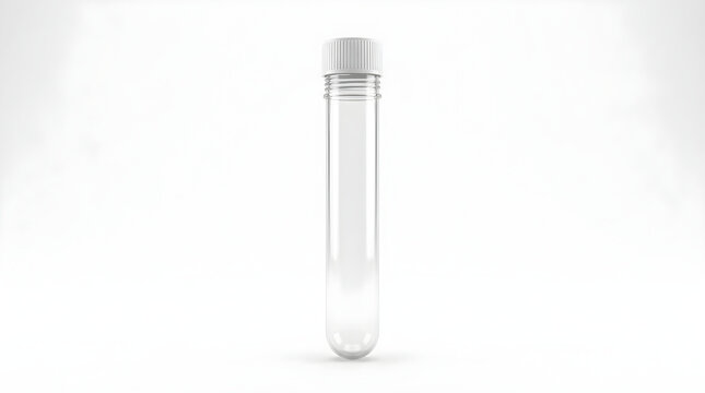 Empty glass test tube with white cap isolated on transparent