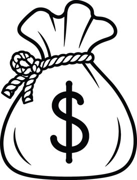 Detailed money sack with tied rope vector graphic design