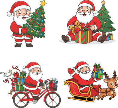 Santa Claus celebrating Christmas holiday with festive gifts and decorations