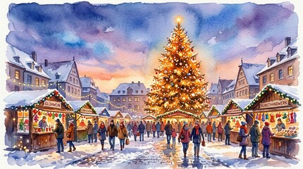 Fototapeta premium Festive Winter Christmas Market Evening