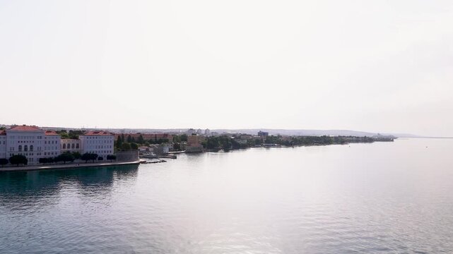 Drone view of Zadar coast in the morning