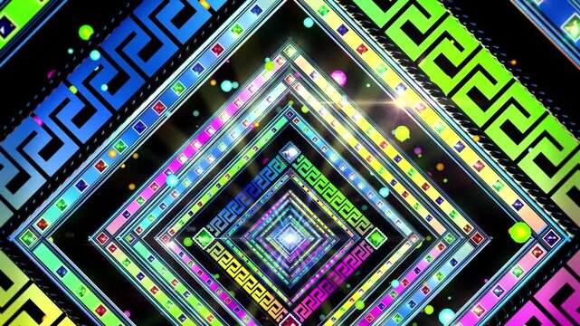 Colorful Jewels Ornaments - Vibrant Neon Patterned Tunnel Loop Background