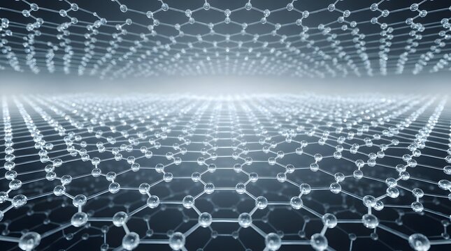 Abstract molecular structure of graphene with hexagonal carbon lattice bonds