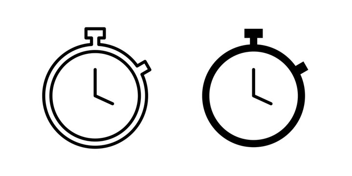 Stopwatch icon flat outline in black
