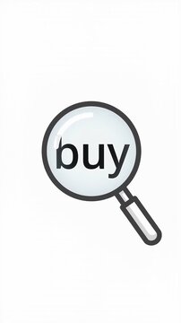 Magnifying glass zooming in on word buy - online shopping search concept animation