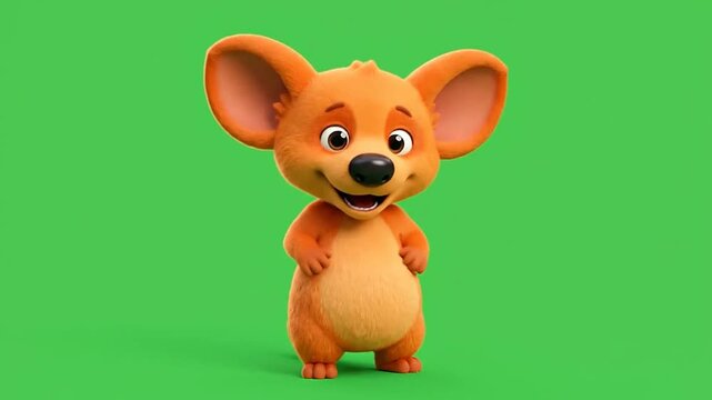 Small orange cartoon rodent standing shyly.