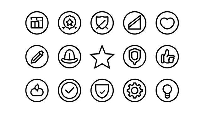 Core values web icons set. Core value - simple thin line icons collection. Containing goals, responsibility, performance, accountability, will to win, quality, teamwork and more. Simple web icons 