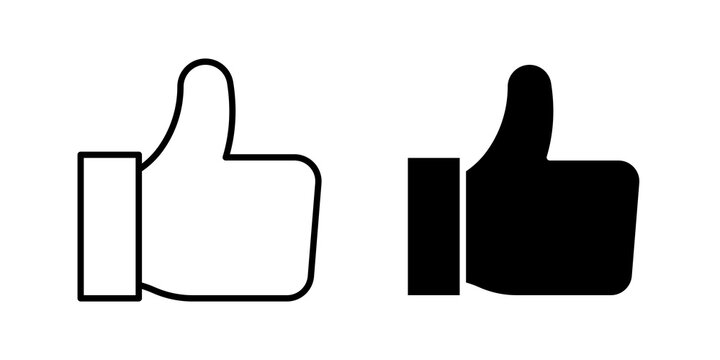 Thumb up icon flat outline in black