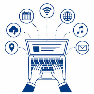 Modern Laptop and Internet Technology Illustration with Digital Communication Icons