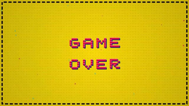 Retro Pixel Art Game Over Screen Yellow Background