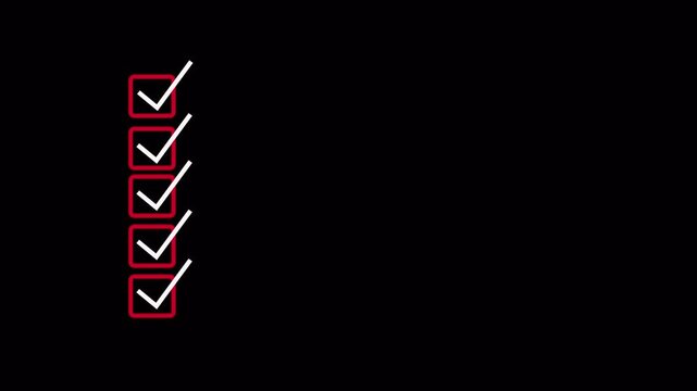 Animated checklist with check marks in square boxes on white background. Productivity and task completion. Motion graphics of tick mark concept with alpha channel