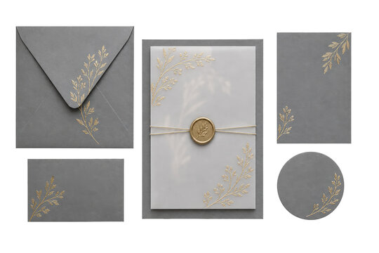 Elegant grey and gold wedding stationery mockup-(Mockup alat tulis pernikahan abu-abu dan emas yang elegan)