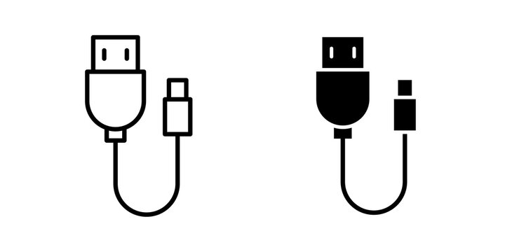 USB cable icon flat outline in black