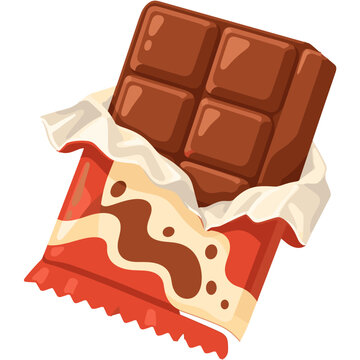 Delicious Chocolate Bar Illustration With Cream Filling And Decorative Wrapper, Featuring A Cute Flat Design On A Transparent Background.