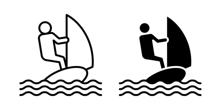 Windsurf icon flat outline in black